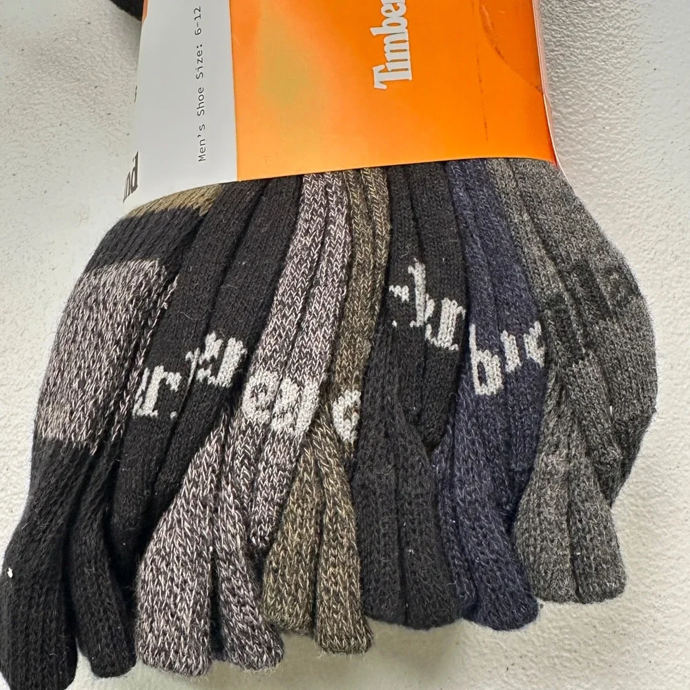 Timberland Cushioned Crew Socks 6 Pairs Black Grey Multi Cotton Blend Mens 6-12